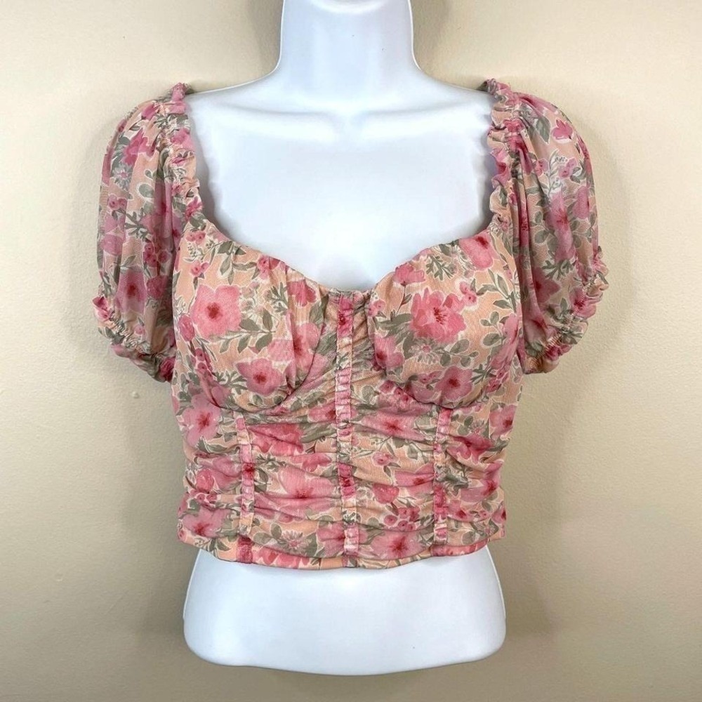 Steve Madden Milkmaid Corset Top Womens Small Babydoll Mesh Crop Coquette Floral